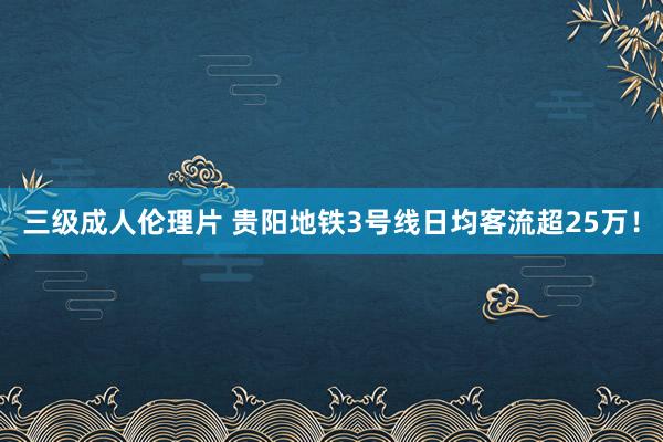 三级成人伦理片 贵阳地铁3号线日均客流超25万！